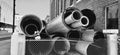 Black and white pipes street side